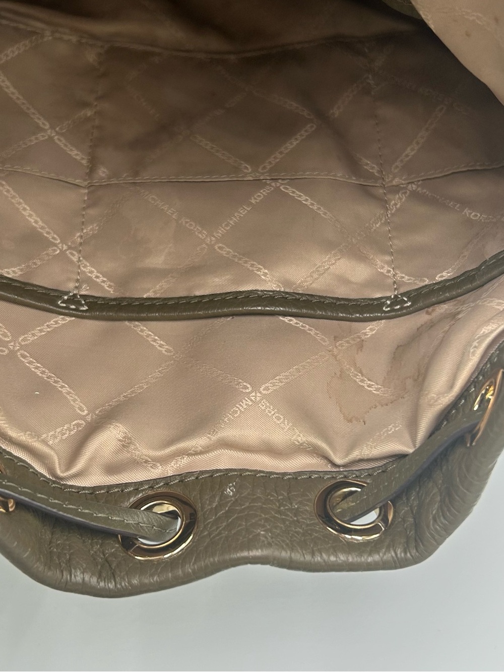 Michael Kors Olive Green Peddled Leather Viv Large Backpack Purse Bag - Picture 7 of 8